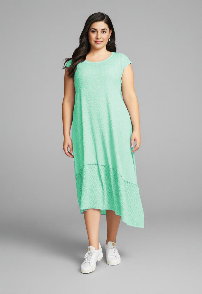 Grossiste Pomme Rouge Paris - Robe vert avec dentelle grande taille (C8016)
