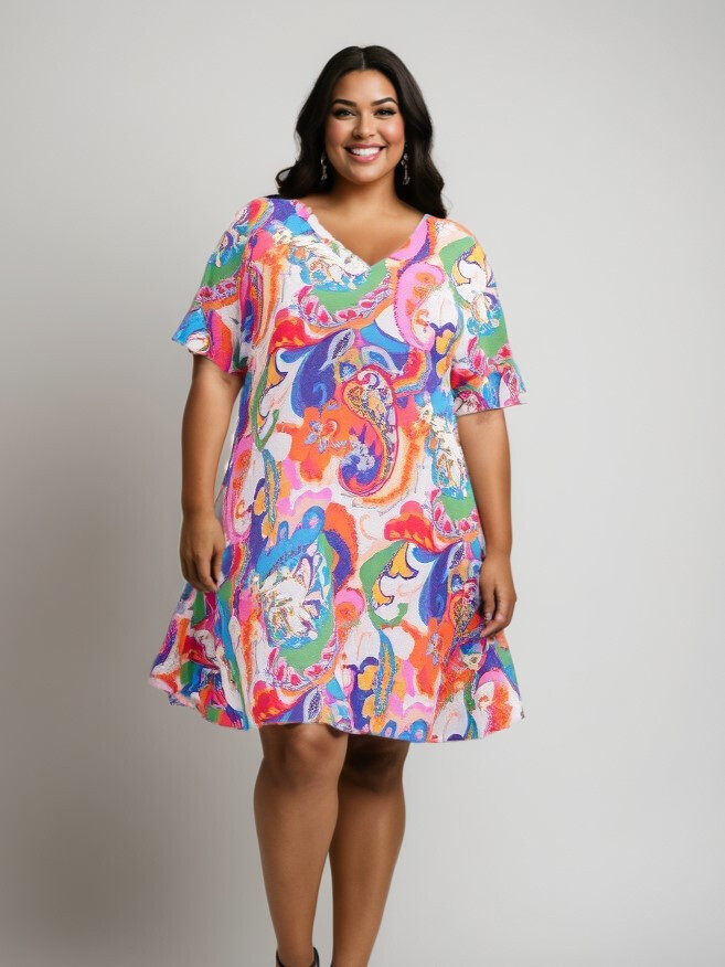 Grossiste Pomme Rouge Paris - Robe trapeze imprimé blanc (C6539)