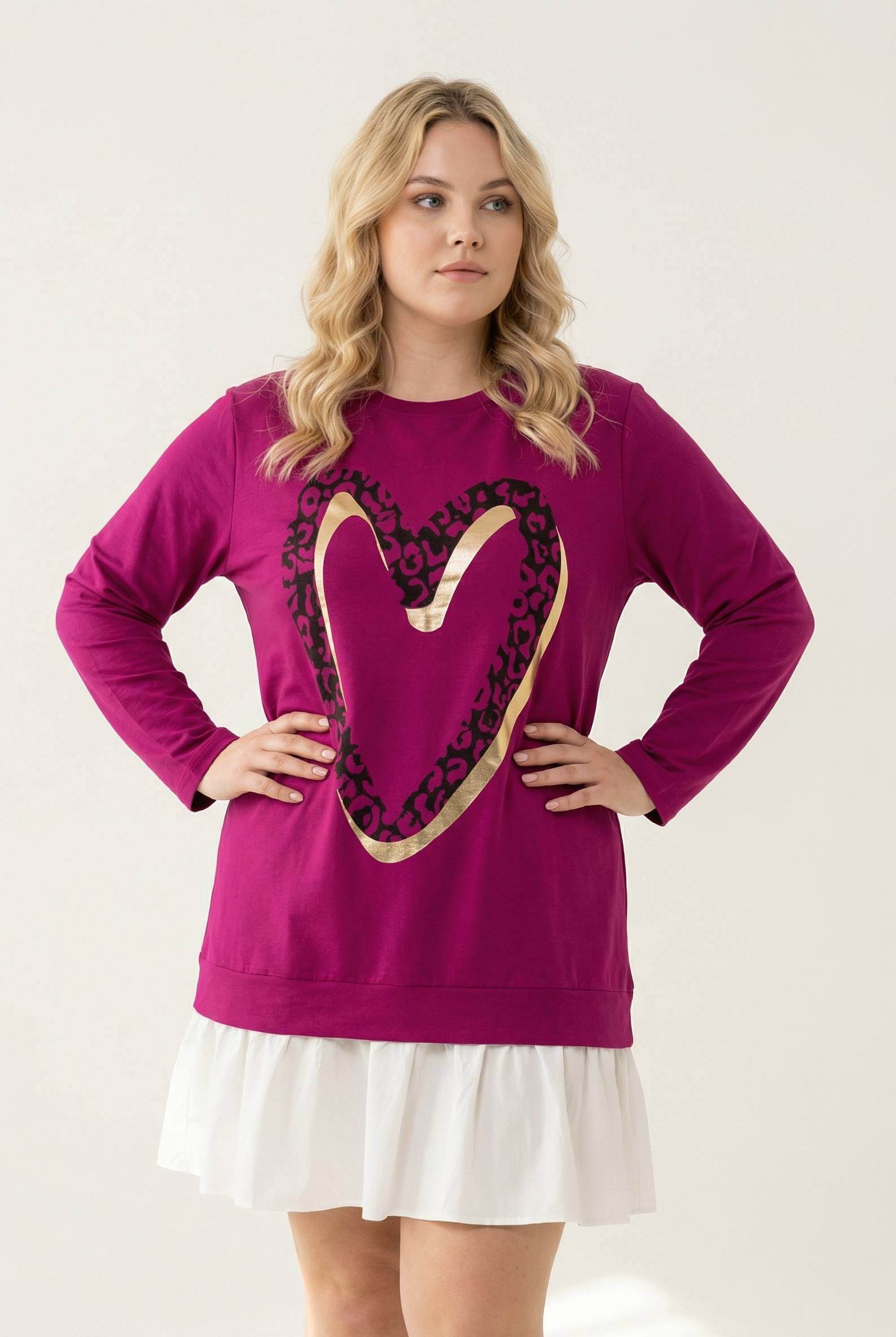 Grossiste Pomme Rouge Paris - Robe grande taille motif cœur violet (T221214)