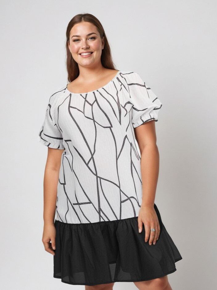 Grossiste Pomme Rouge Paris - Robe courte volantée imprimé blanc (C6571)