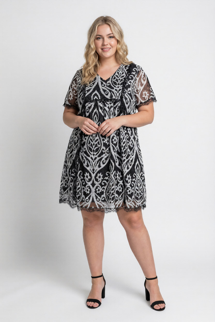 Grossiste Pomme Rouge Paris - Robe grande taille imprimé gris