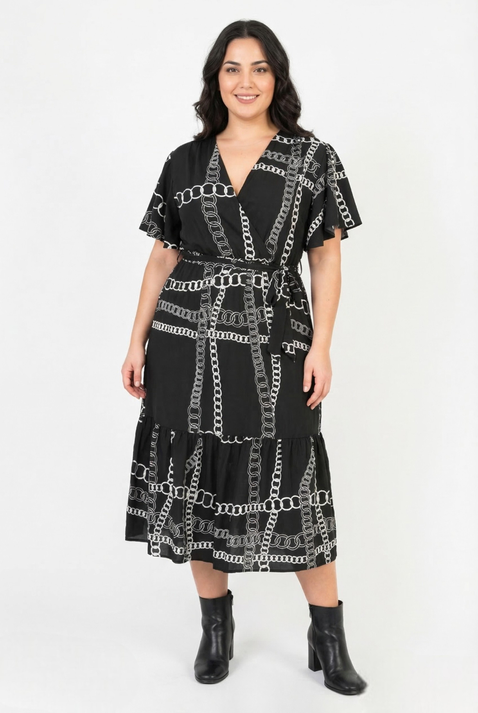 Grossiste Pomme Rouge Paris - Robe cache cœur imprimé chaîne noir (PC6552)