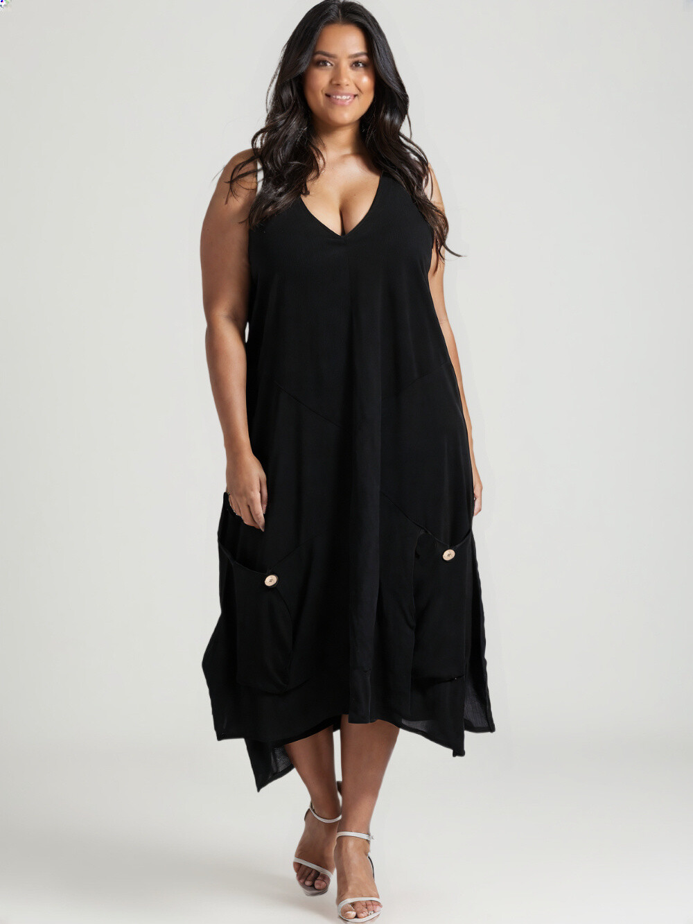 Grossiste Pomme Rouge Paris - Robe en lin coupe trapeze noir (C8019)