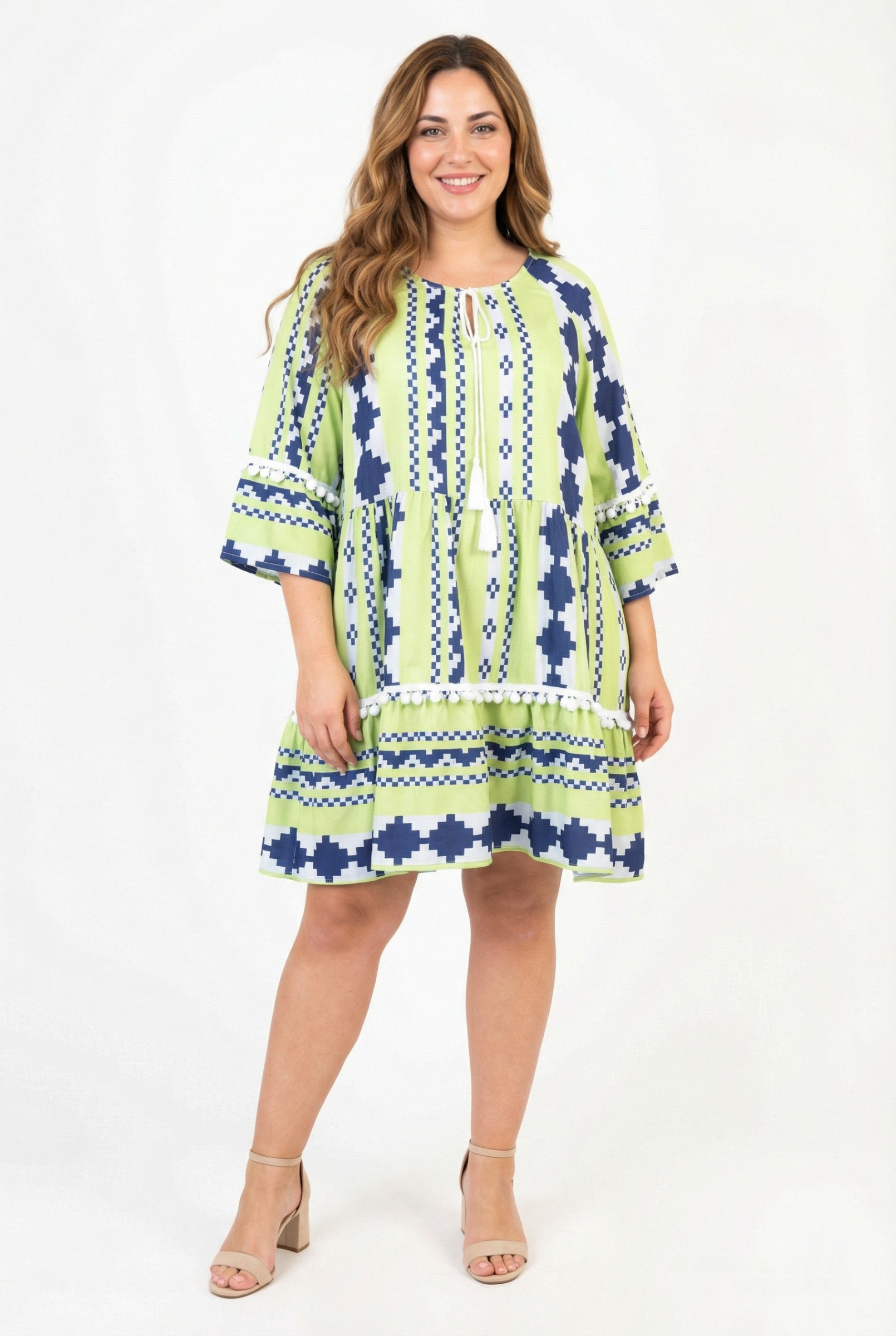 Grossiste Pomme Rouge Paris - Robe grande taille imprimée maya vert (C6559)