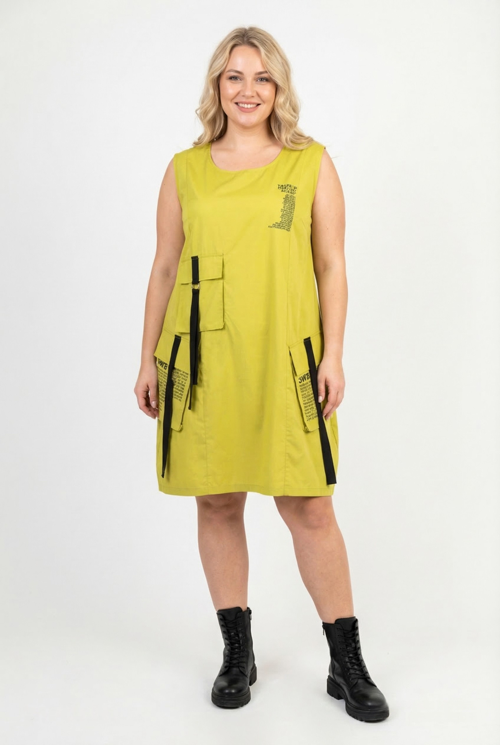 Grossiste Pomme Rouge Paris - Robe grande taille style urbain jaune (C6573)