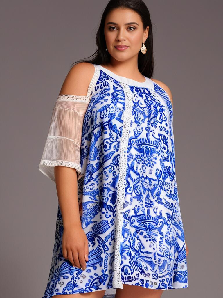 Grossiste Pomme Rouge Paris - Robe grande taille imprimé bleu (C6598)