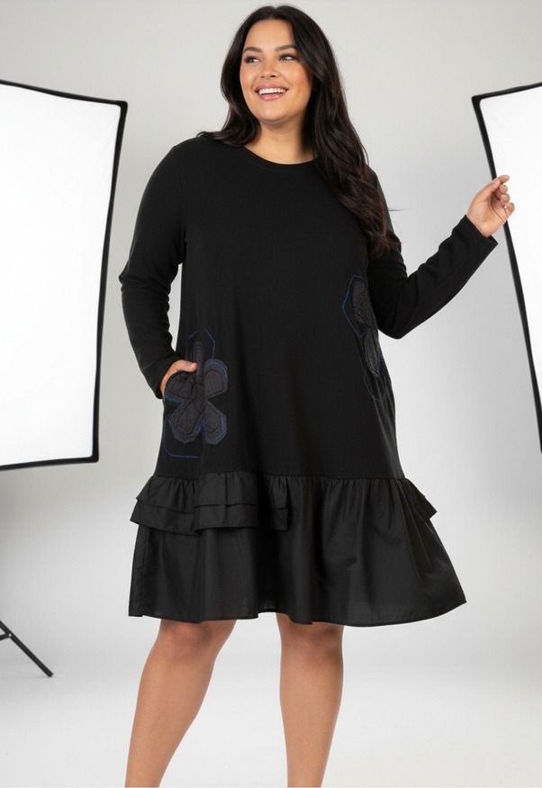 Mayorista Pomme Rouge Paris - Vestido azul con volantes de felpa (C6617)