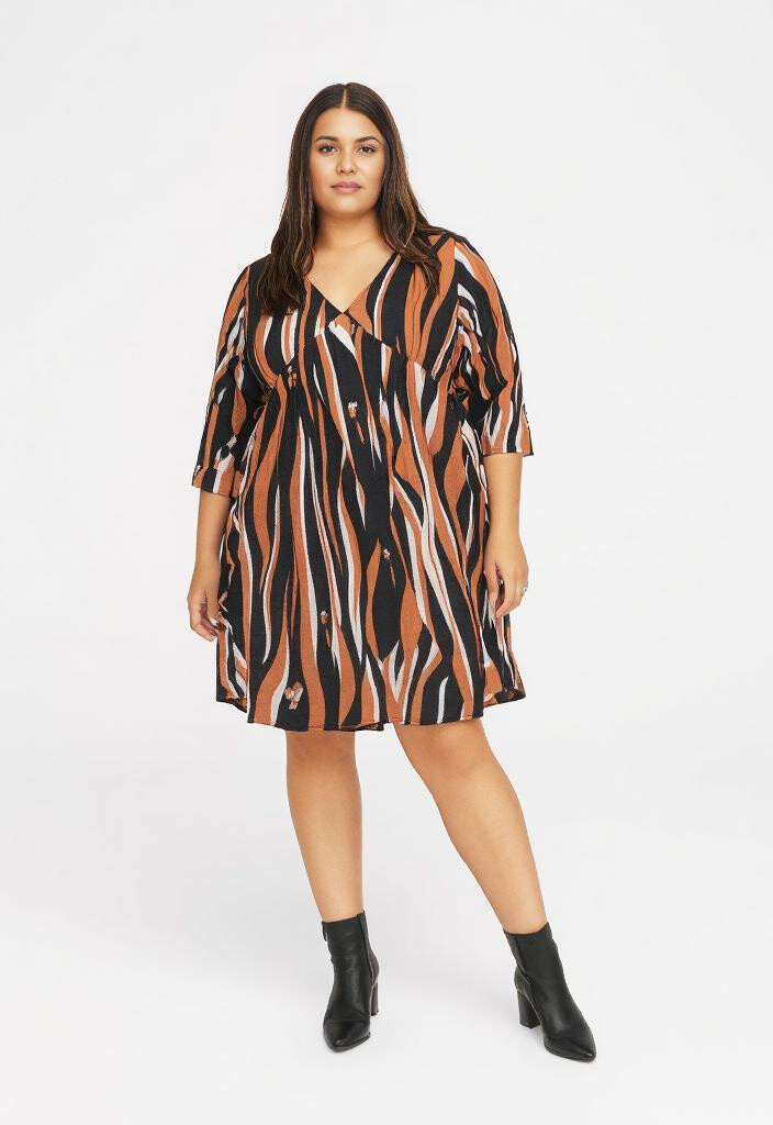 Grossiste Pomme Rouge Paris - Robe grande taille imprimée camel (C6609)