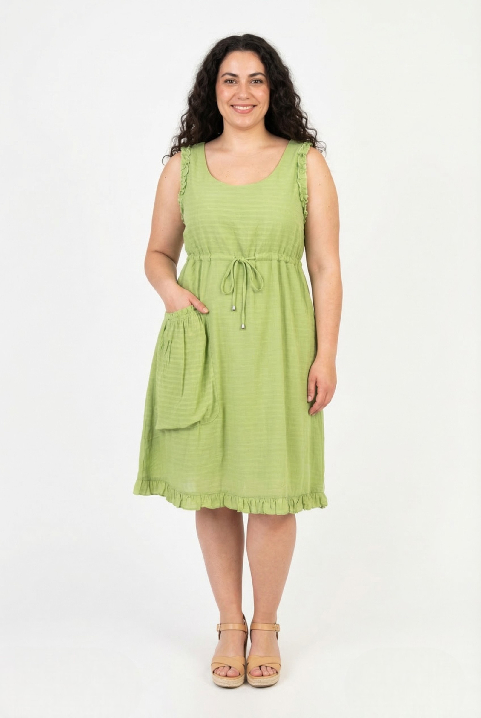 Grossiste Pomme Rouge Paris - Robe grande taille gaufrée vert (C6556)