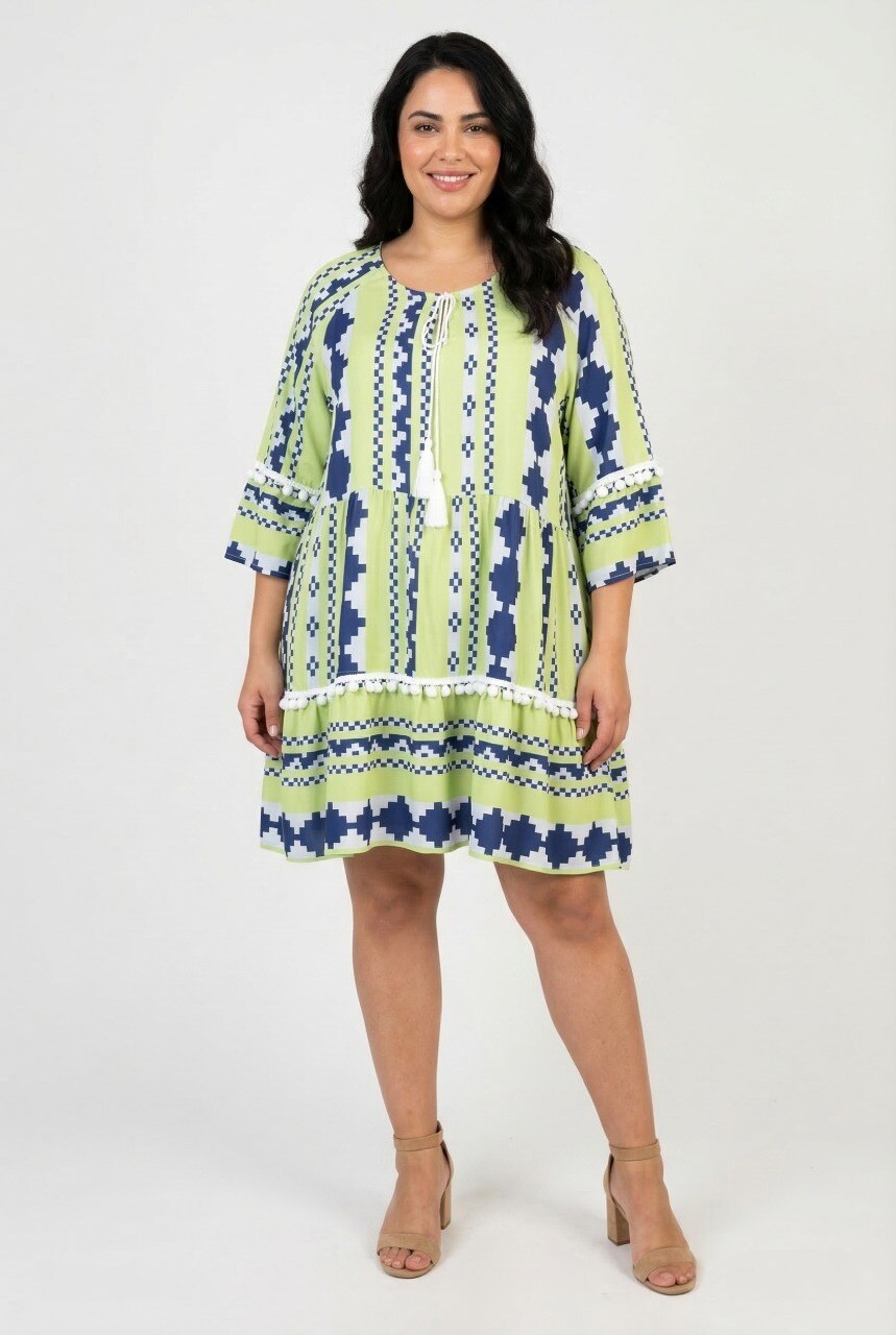 Grossiste Pomme Rouge Paris - Robe grande taille imprimée maya vert (C6559)