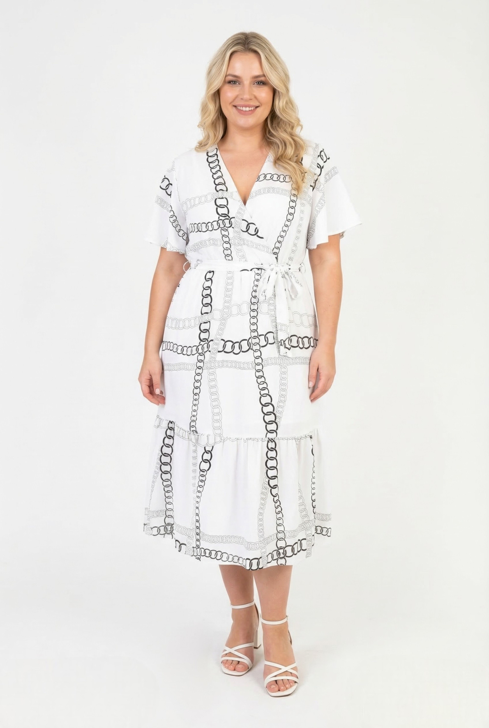 Grossiste Pomme Rouge Paris - Robe cache coeur imprimé chaine blanc (PC6552)