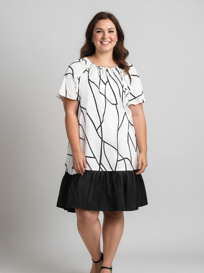 Grossiste Pomme Rouge Paris - Robe courte volantée imprimé blanc (C6571)