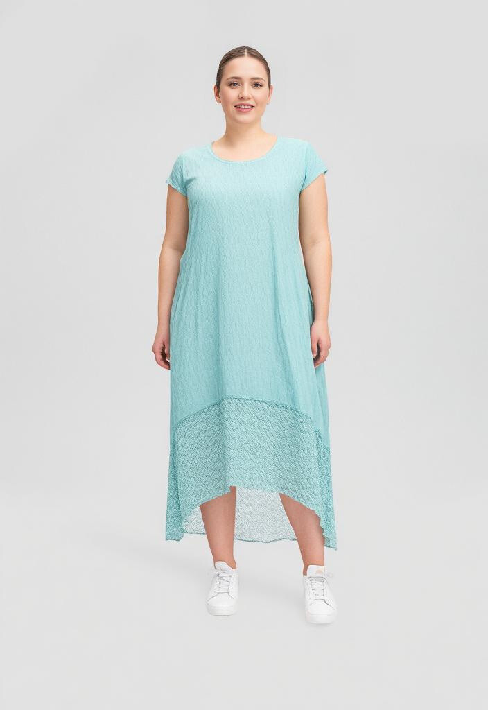 Grossiste Pomme Rouge Paris - Robe turquoise avec dentelle grande taille (C8016)