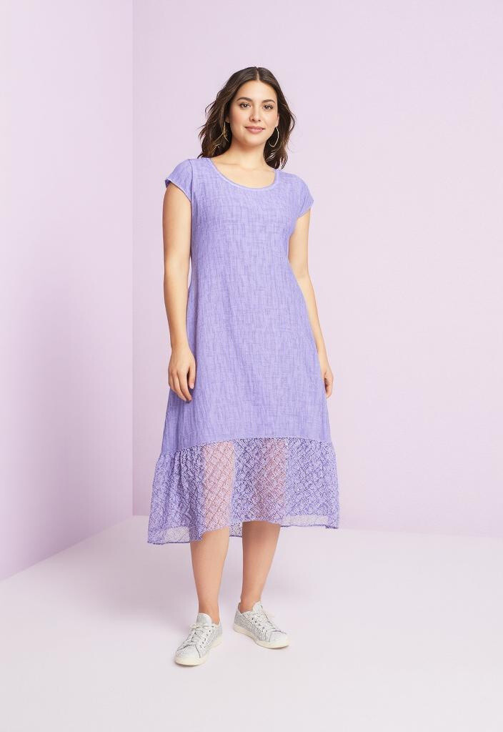 Grossiste Pomme Rouge Paris - Robe violet avec dentelle grande taille (C8016)