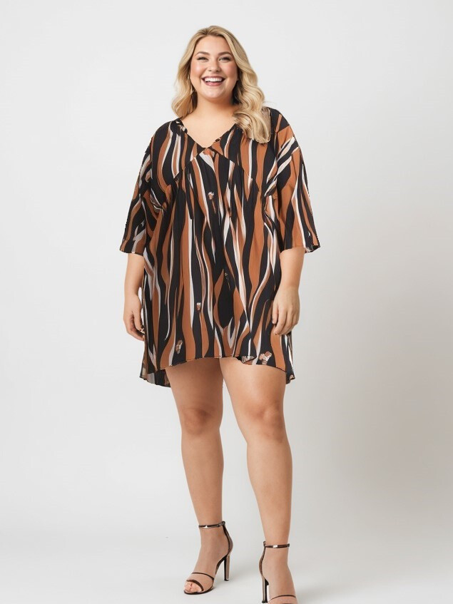 Grossiste Pomme Rouge Paris - Robe grande taille imprimée camel (C6609)