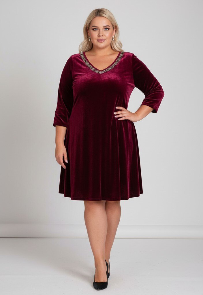 Grossiste Pomme Rouge Paris - Robe en velours grande taille (A395)