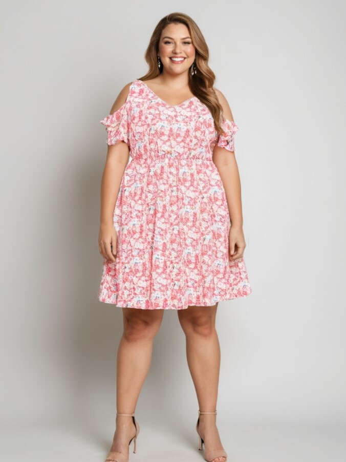 Grossiste Pomme Rouge Paris - Robe grande taille imprimé rouge (C6575)