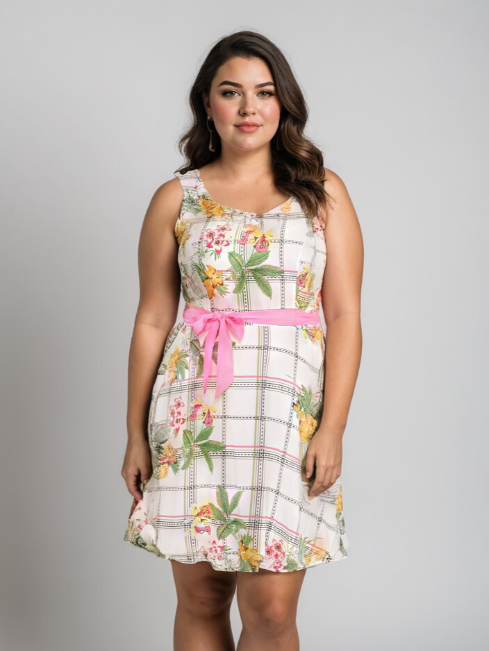 Grossiste Pomme Rouge Paris - Robe fleurie avec ceinture assortie (A986)