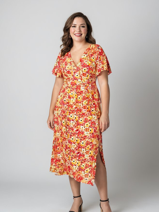Grossiste Pomme Rouge Paris - Robe imprimée rouge fendue (C6555)