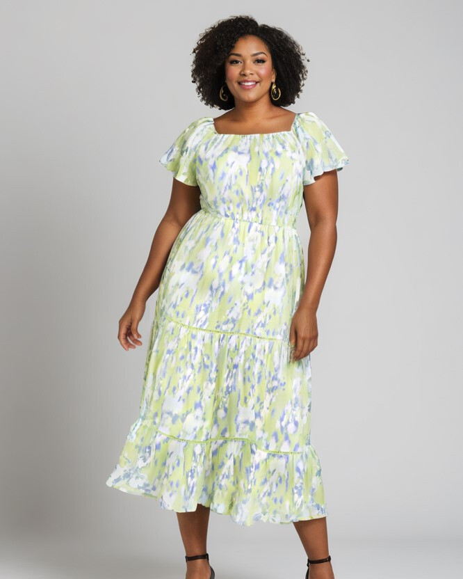 Grossiste Pomme Rouge Paris - Robe longue imprimé vert (C6551)