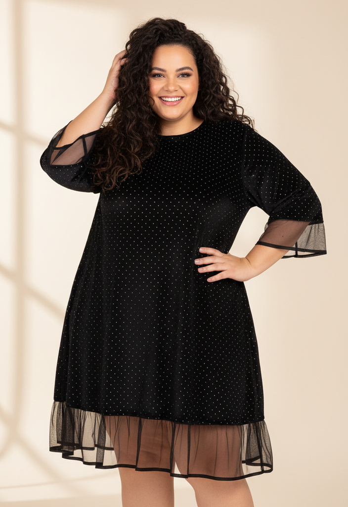 Wholesaler Pomme Rouge Paris - Plus Size Velvet and Sequin Dress (T33635)