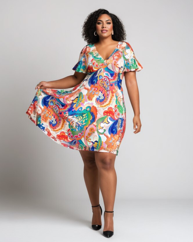 Grossiste Pomme Rouge Paris - Robe trapeze imprimé blanc (C6539)