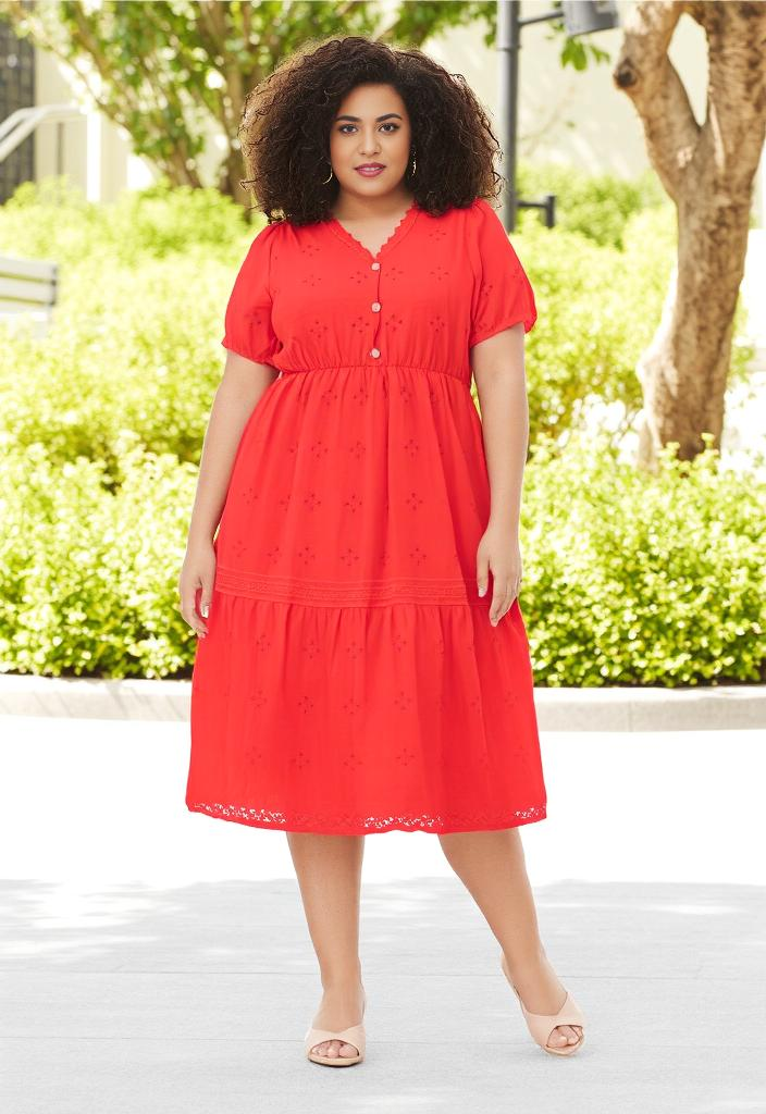 Grossiste Pomme Rouge Paris - Robe bohème rouge grande taille (C6568)