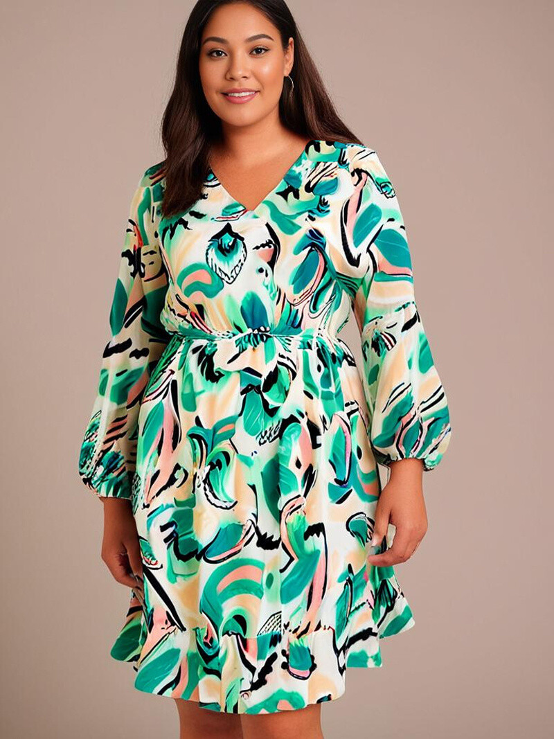Grossiste Pomme Rouge Paris - Robe grande taille imprimé vert (C6532)