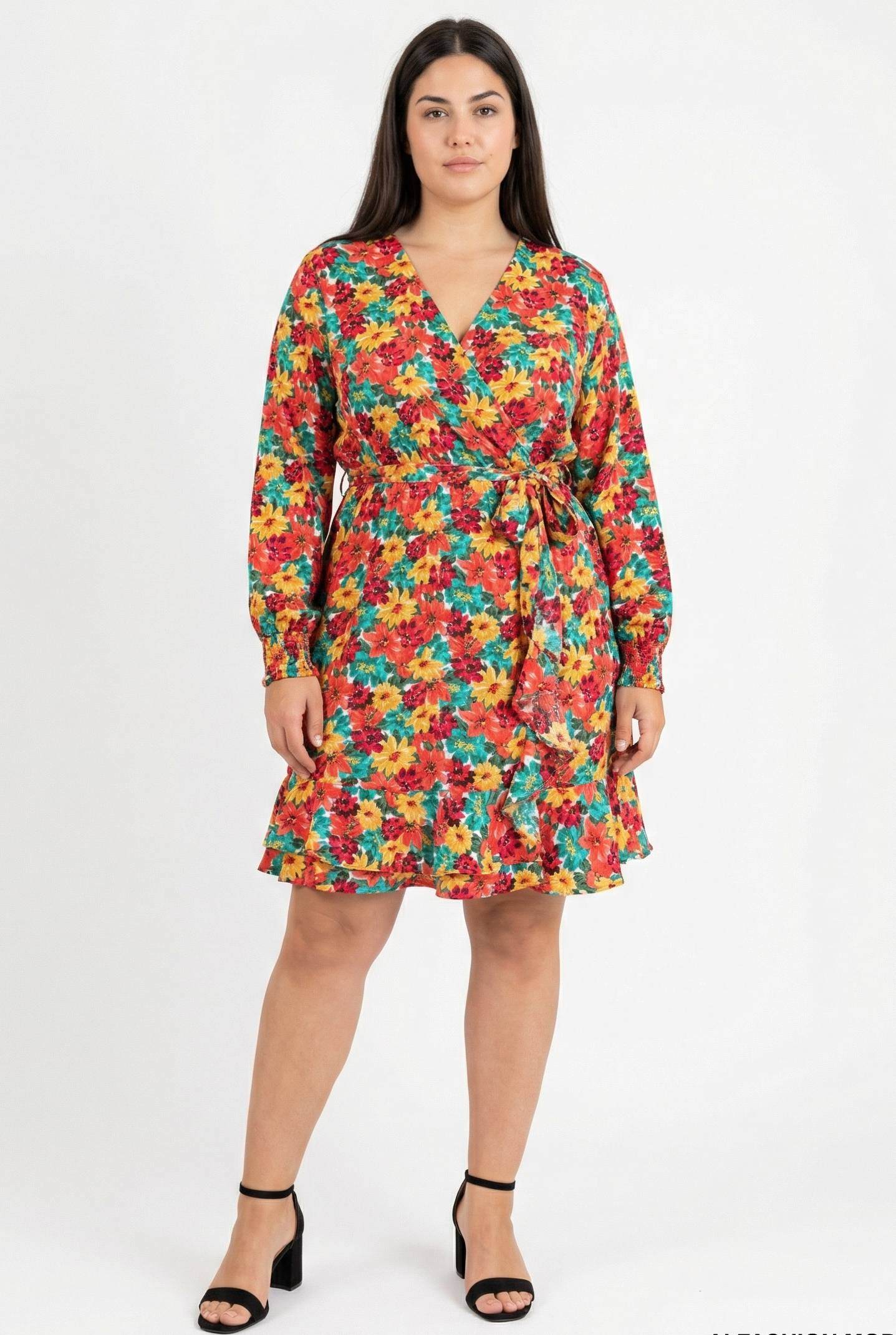 Grossiste Pomme Rouge Paris - Robe cache cœur grande taille imprimé jaune