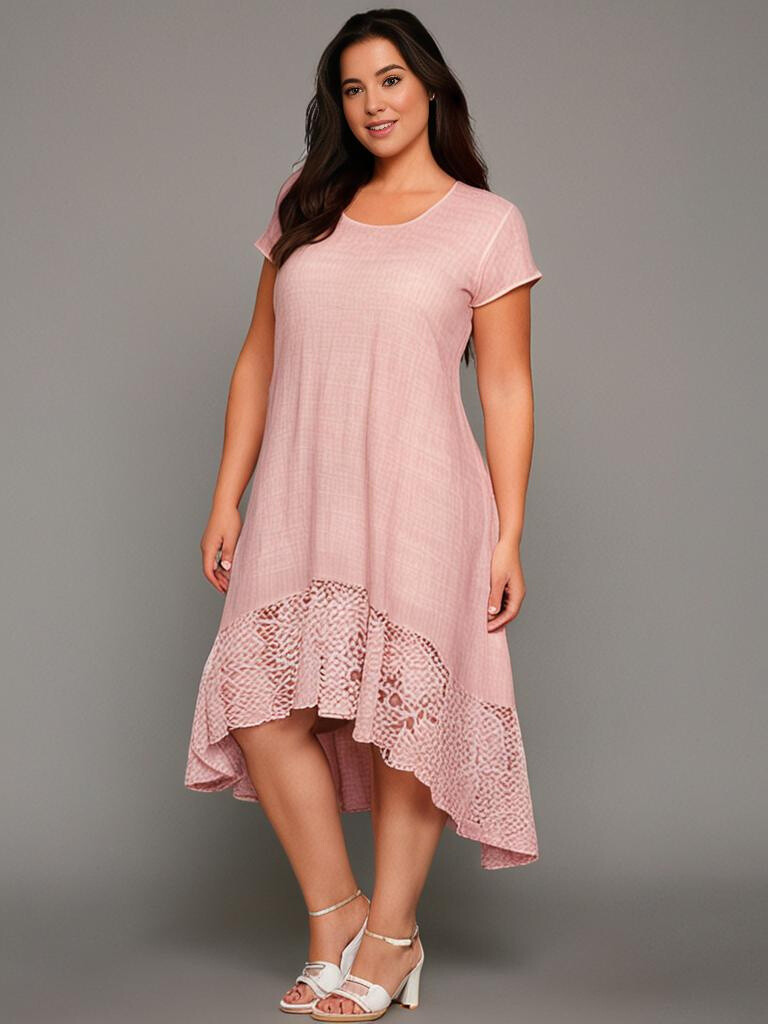 Großhändler Pomme Rouge Paris - Pinkes Kleid mit großer Spitze (C8016)