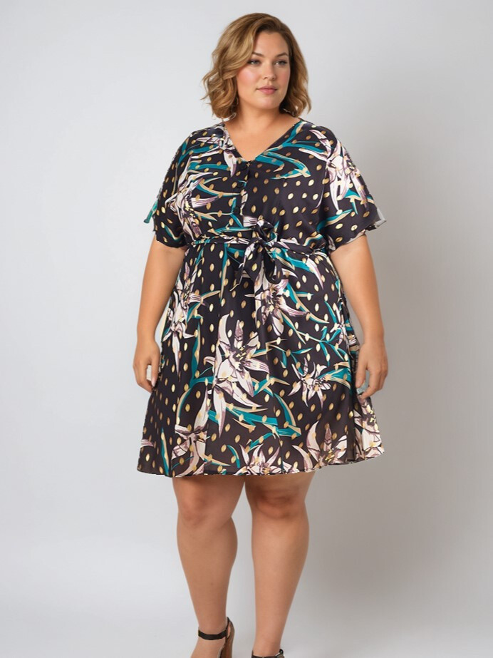 Grossiste Pomme Rouge Paris - Robe imprimé tropicale grande taille (C6207)