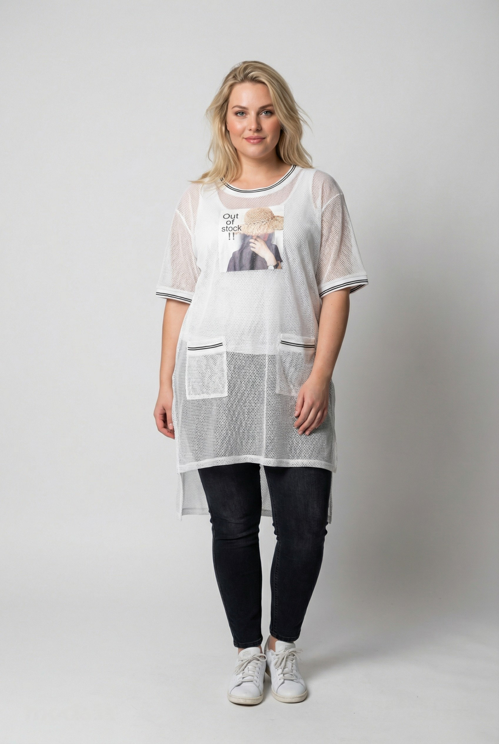 Grossiste Pomme Rouge Paris - Robe deux en un grande taille avec motif blanc (C6562)