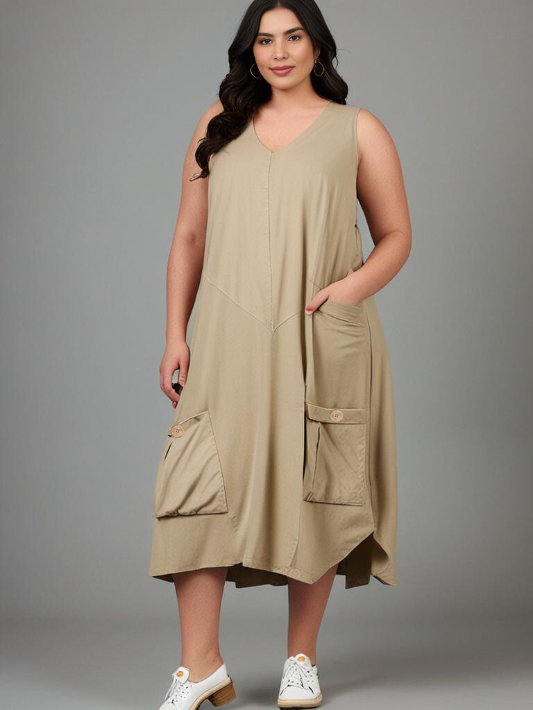 Grossiste Pomme Rouge Paris - Robe en lin coupe trapeze beige (C8019)