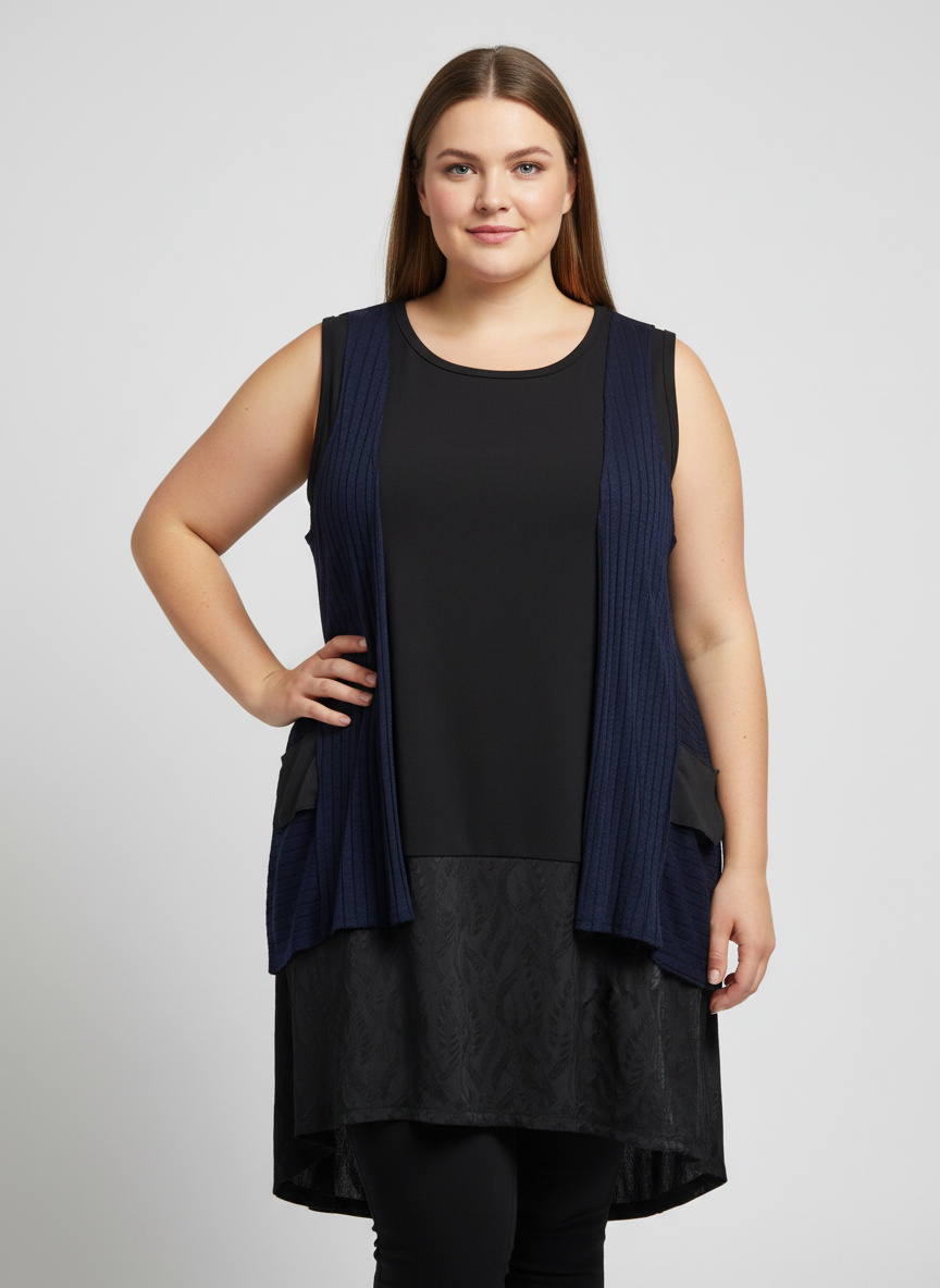 Großhändler Pomme Rouge Paris - Ärmelloses 2-in-1-Effektkleid (A819)