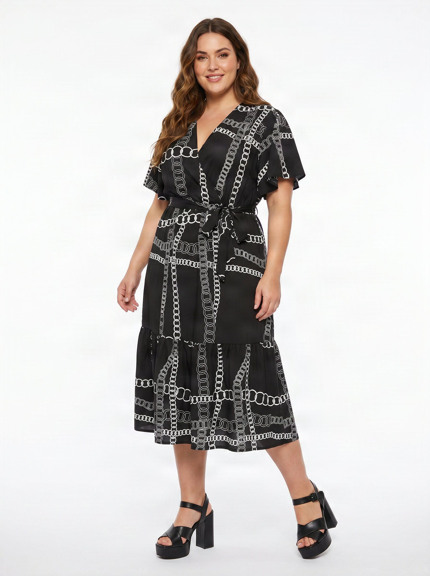 Grossiste Pomme Rouge Paris - Robe cache coeur imprimé chaine noir (PC6552)