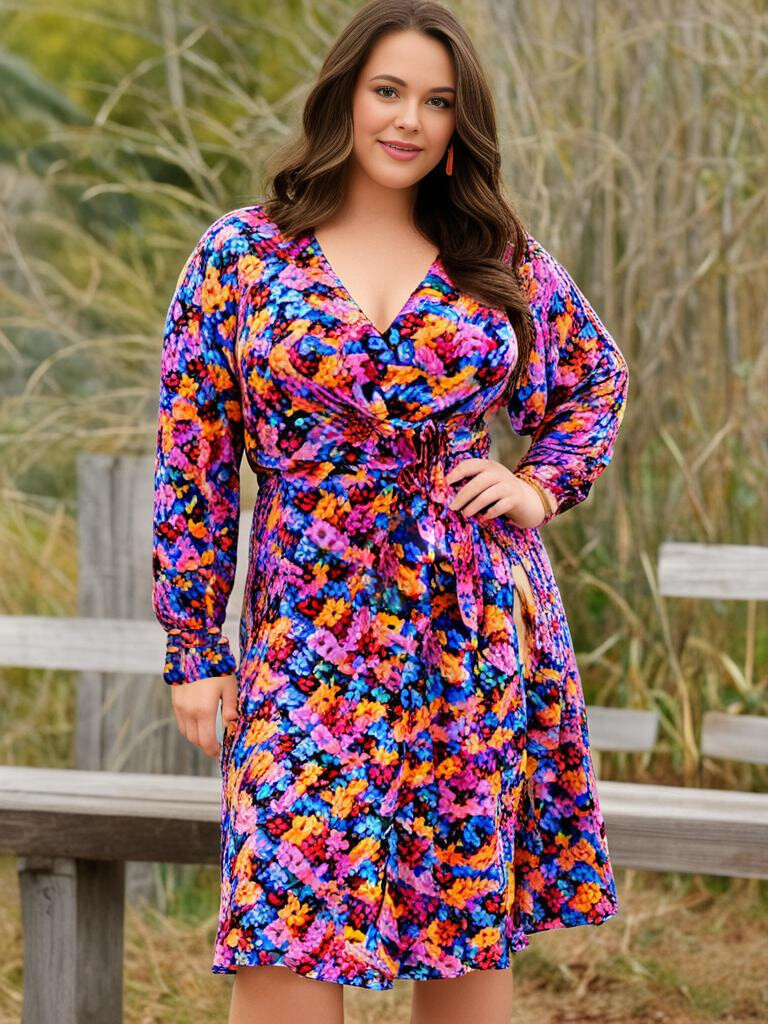 Grossiste Pomme Rouge Paris - Robe cache cœur imprimé violet (C6529)