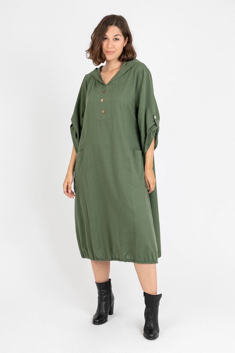 Mayorista Pomme Rouge Paris - Vestido de lino/algodón con capucha (C8020)