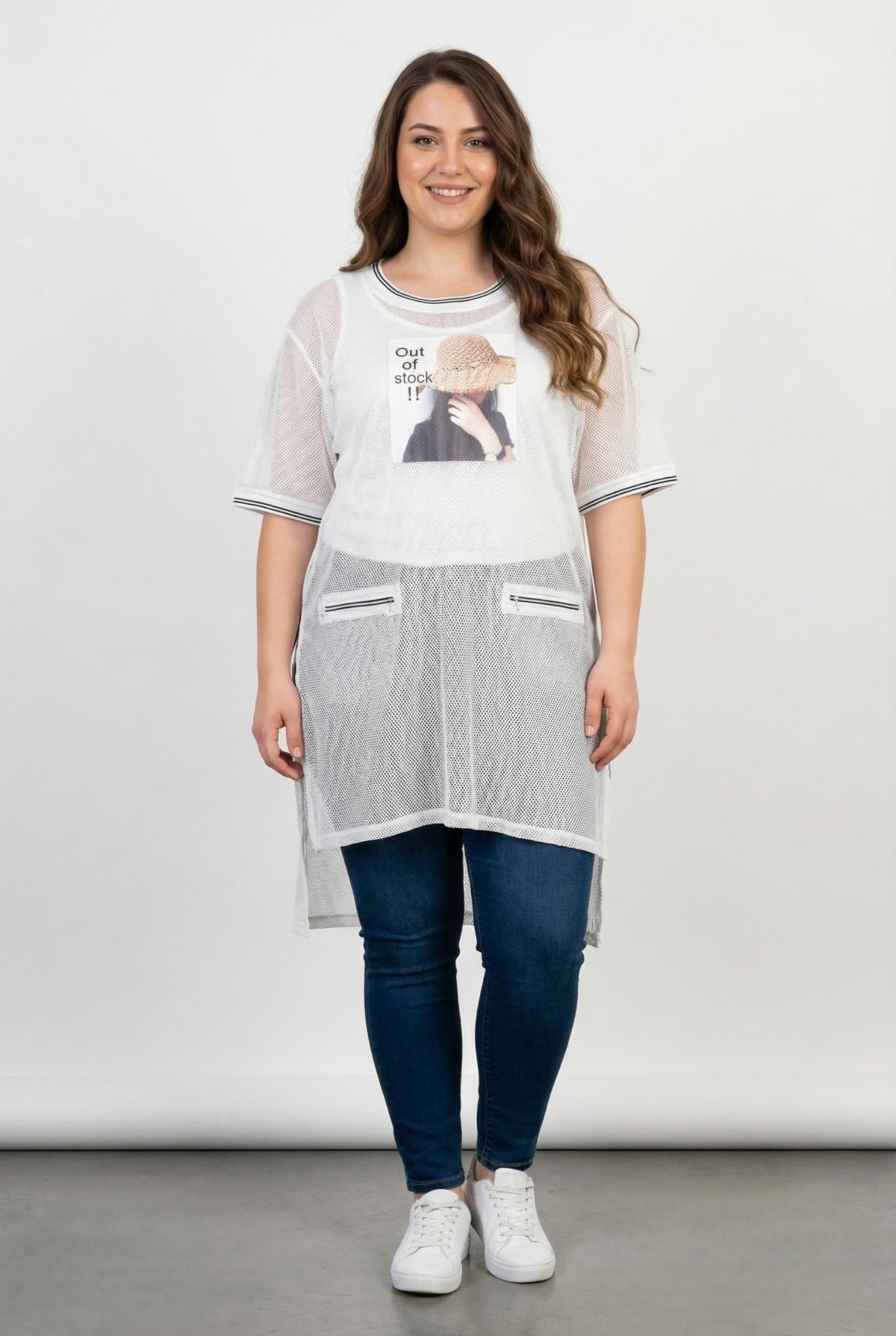 Grossiste Pomme Rouge Paris - Robe deux en un grande taille avec motif blanc (C6562)