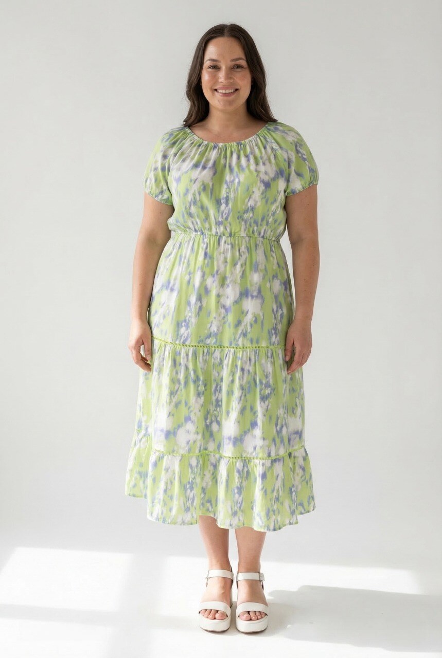 Grossiste Pomme Rouge Paris - Robe longue imprimé vert (PC6551)