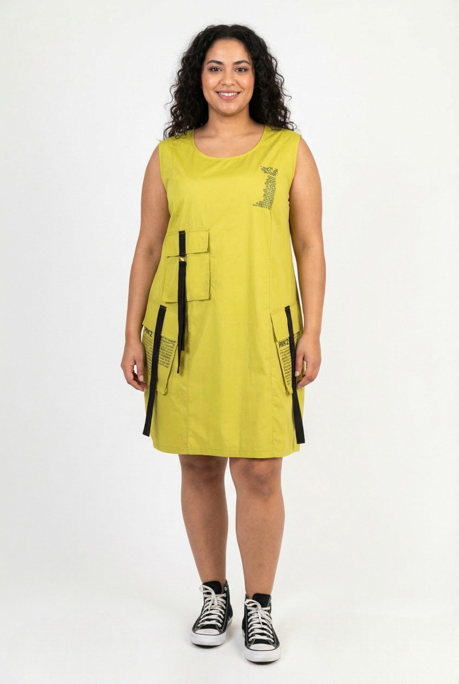 Grossiste Pomme Rouge Paris - Robe grande taille style urbain jaune (C6573)