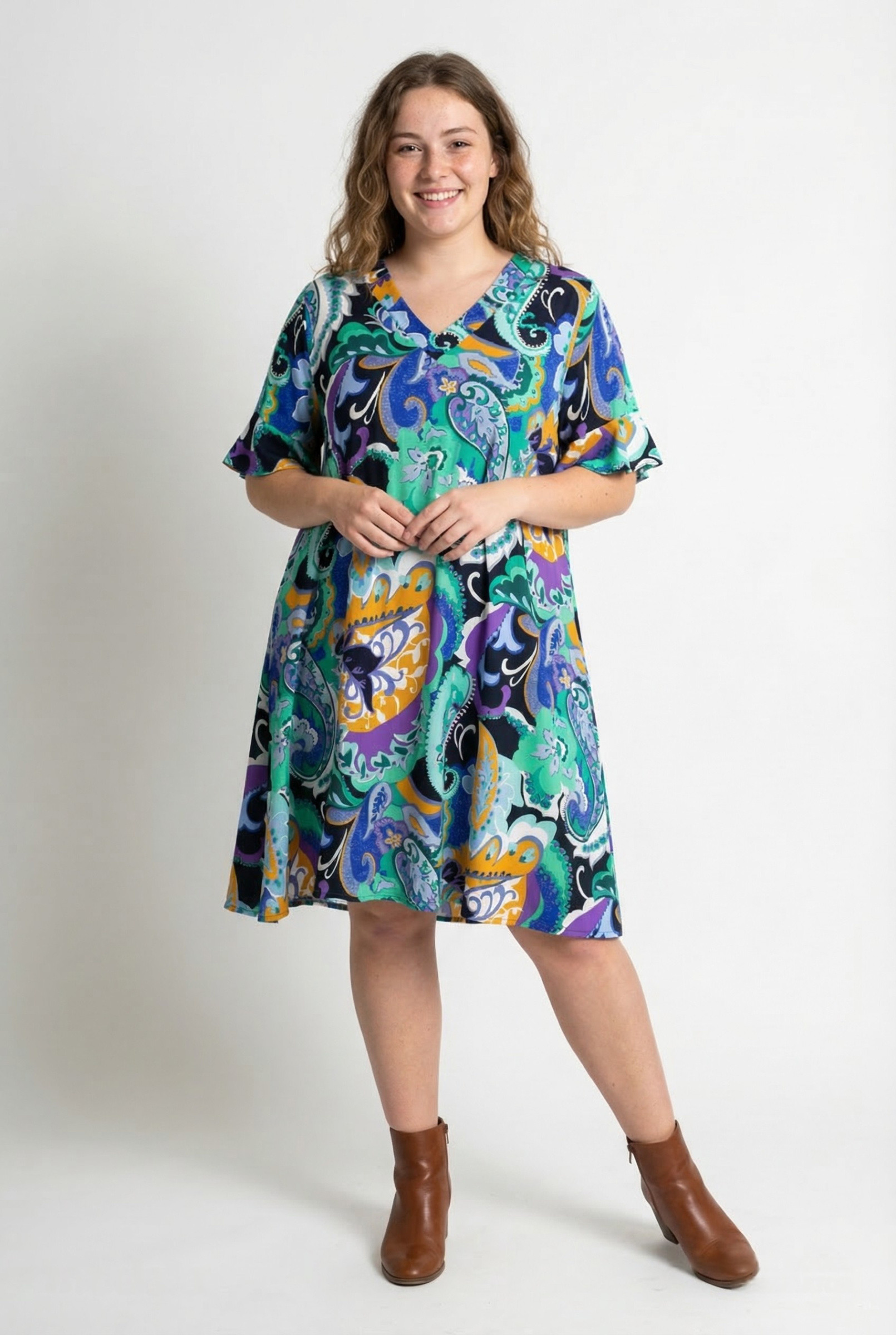 Grossiste Pomme Rouge Paris - Robe trapèze imprimé bleu (PC6539)