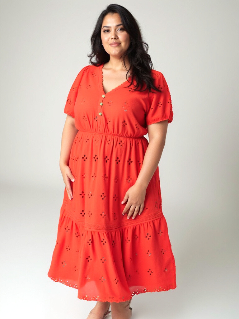 Grossiste Pomme Rouge Paris - Robe bohème rouge grande taille (C6568)