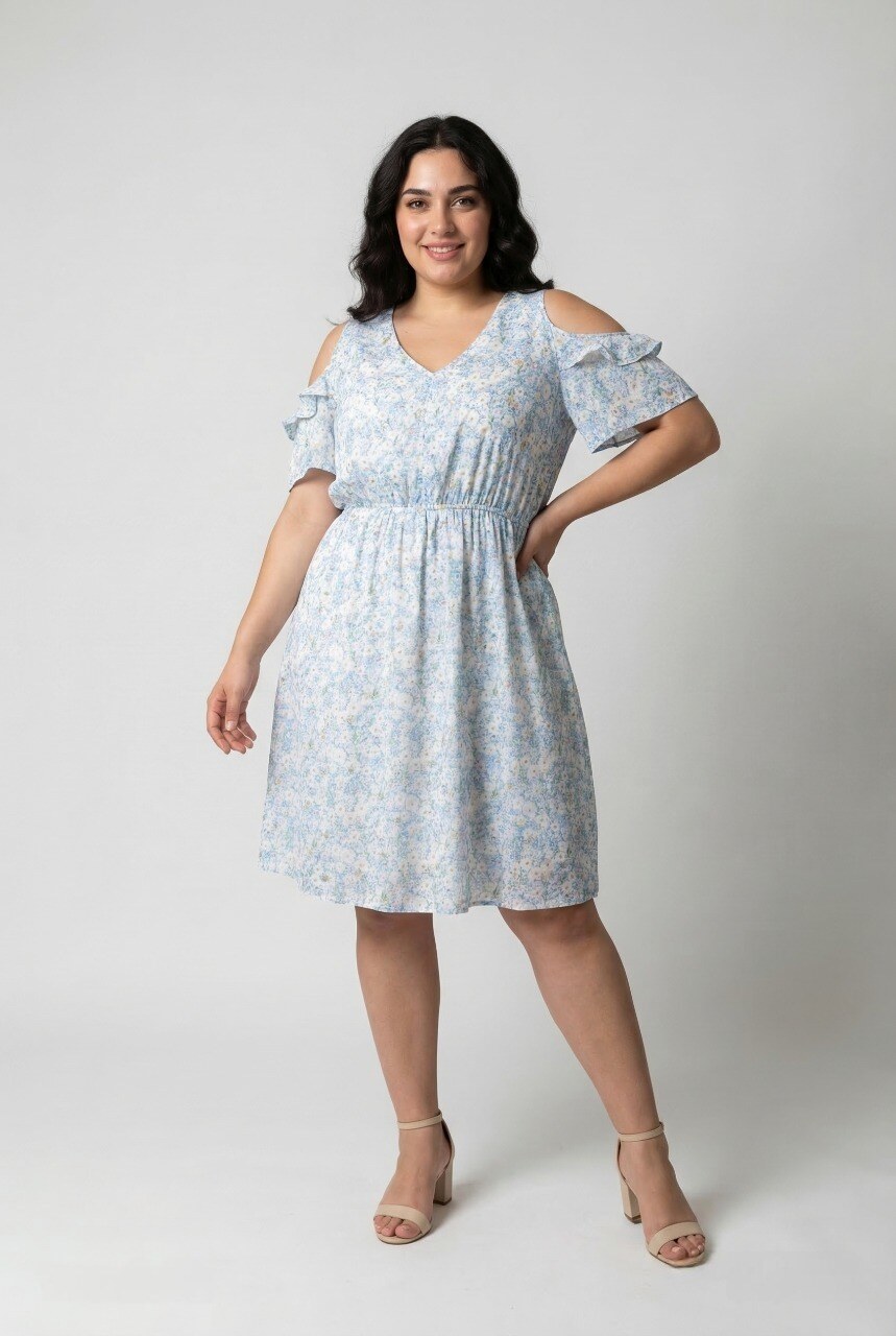 Grossiste Pomme Rouge Paris - Robe grande taille imprimé bleu (C6575)