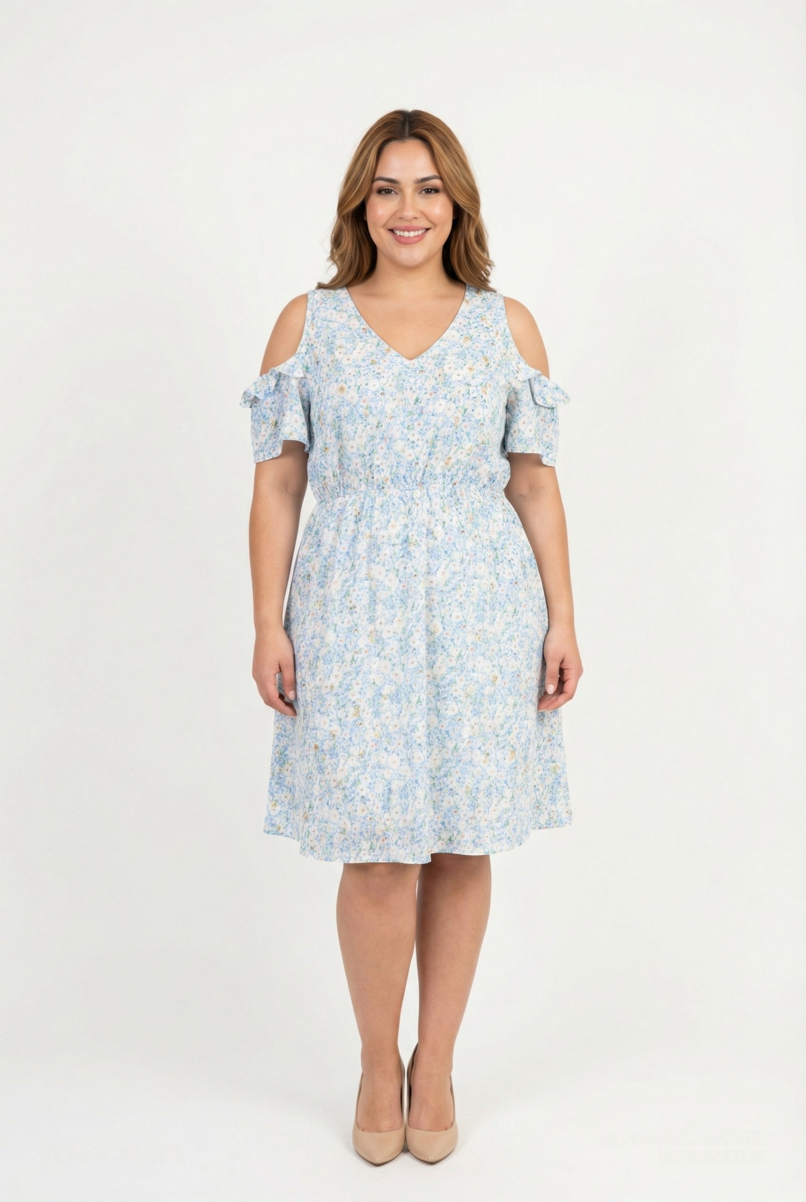 Grossiste Pomme Rouge Paris - Robe grande taille imprimé bleu (C6575)