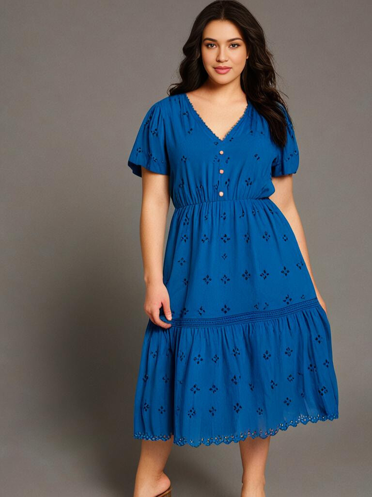 Grossiste Pomme Rouge Paris - Robe bohème bleu grande taille (C6568)