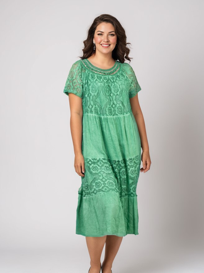 Wholesaler Pomme Rouge Paris - Green size bohemian dress (C8018)