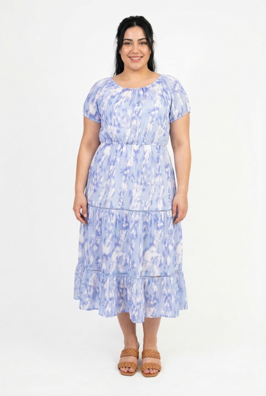 Grossiste Pomme Rouge Paris - Robe longue imprimé bleu (PC6551)