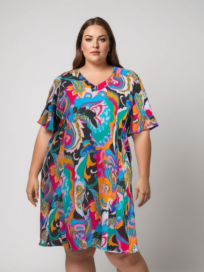 Grossiste Pomme Rouge Paris - Robe trapeze imprimé noir (C6539)
