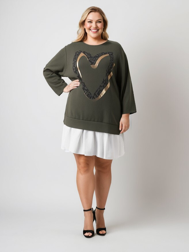Großhändler Pomme Rouge Paris - Khaki Herz-Muster Kleid (T221214)