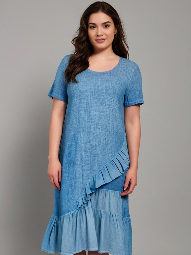 Grossiste Pomme Rouge Paris - Robe grande taille base asymétrique bleu (C8017)